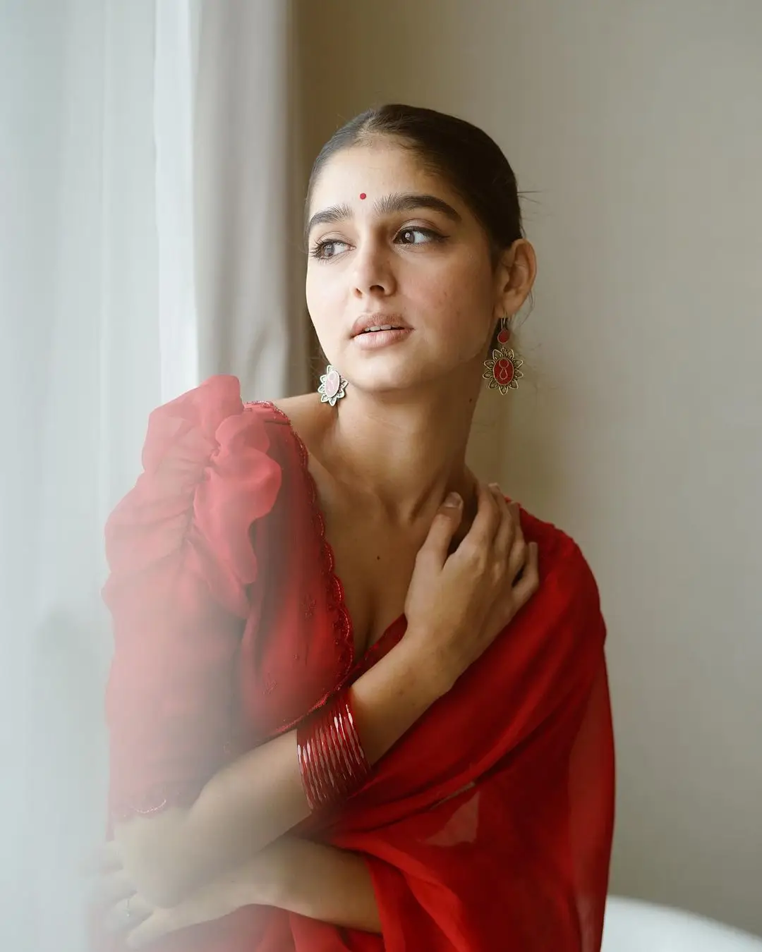 Malayalam Actress Anaswara Rajan in Traditional Red Saree